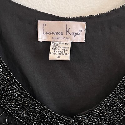 Vintage Laurence Kazar Jacket Black Heavy Beaded Silk Lined Sz 3X