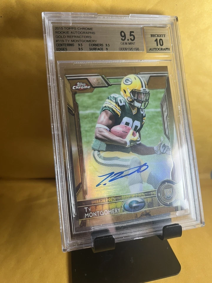 Topps 2015 cromo oro refractor automático Ty Montgomery #119 10/10 BGS 9,5/auto 10. Foto 2 de 4
