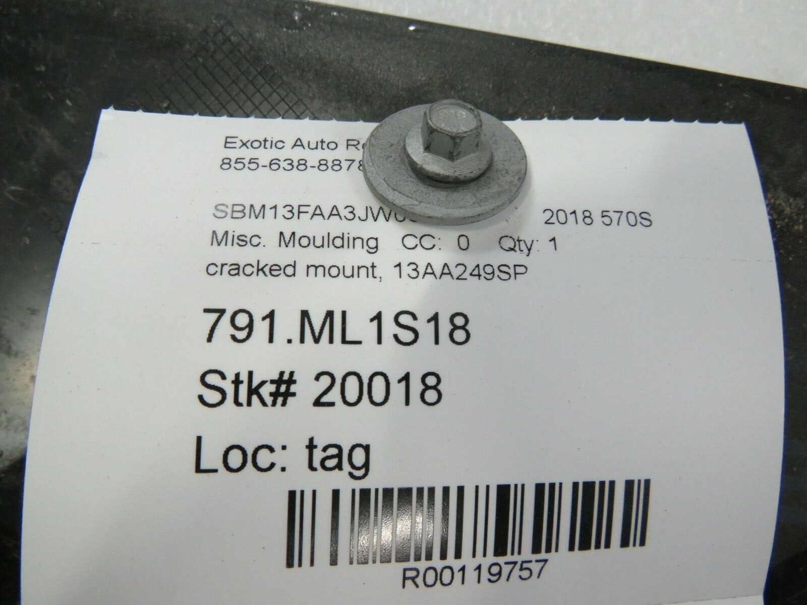 McLaren 570S, RH, Right Body Moudling, Used, P/N 13AA249SP