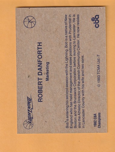 Bob Danforth Lancaster Lightning 1982-83 TCMA CBA #7 3L - Picture 2 of 2