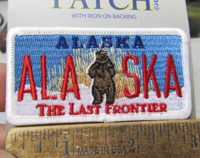 Embroidered Alaska Patch - Alaska Kodiak Bear License Plate Style Patch, NEW