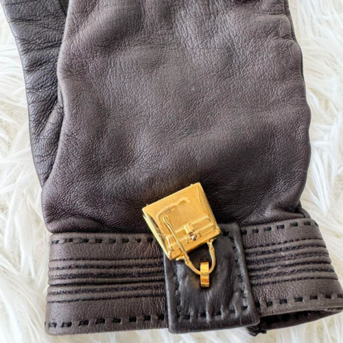HERMES Kelly Cadena Charm Leather Gloves Black Size 6 1/2 - Picture 6 of 9
