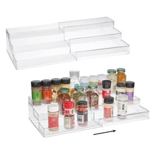 Expandable Clear Spice Rack 2 Pack Threetiered Shelf Countertop And Cabinet Stor