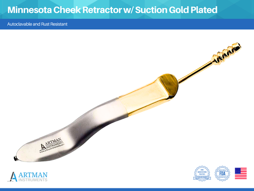 Minnesota Cheek Retractor with Suction Gold Plated Surgical Dental ARTMAN - Picture 1 of 7