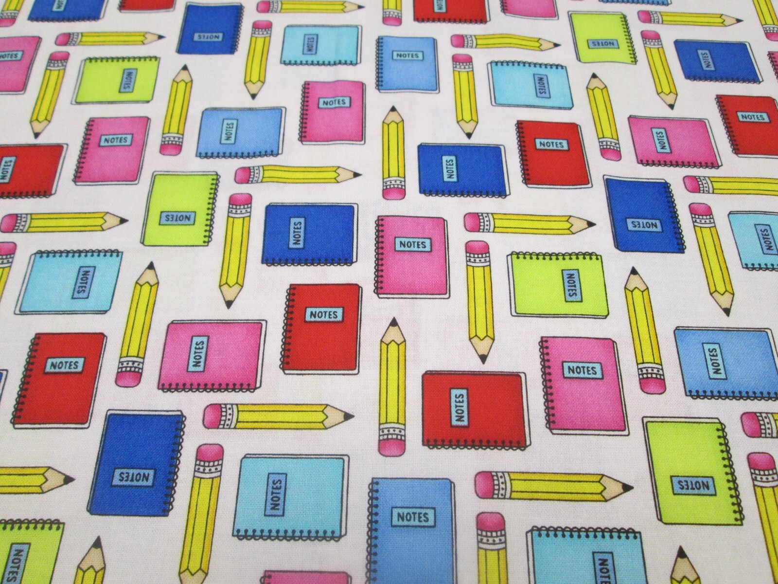 Elementary-Themed Cotton Notebook & Pencil Fabric - 1 Yard 36x44 Inches - Adorable Design-image