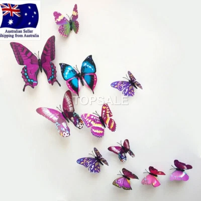 3D Butterfly Wall Sticker Home Decor, wedding decor Removable 12Pcs Purple - image 1 of 4