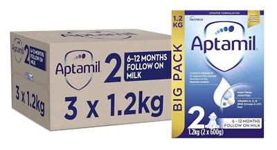 3 x 1.2kg Aptamil 2 Follow On Baby Milk Suitable For 6-12 Months Formula