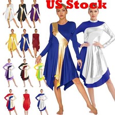 Womens Praise Dance Dress Metallic Color Block Worship Church Liturgical Dance