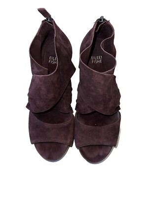 Eileen Fisher Women's Sz 5.5 Suede Platform Wedge Shoes High Sandals Heels