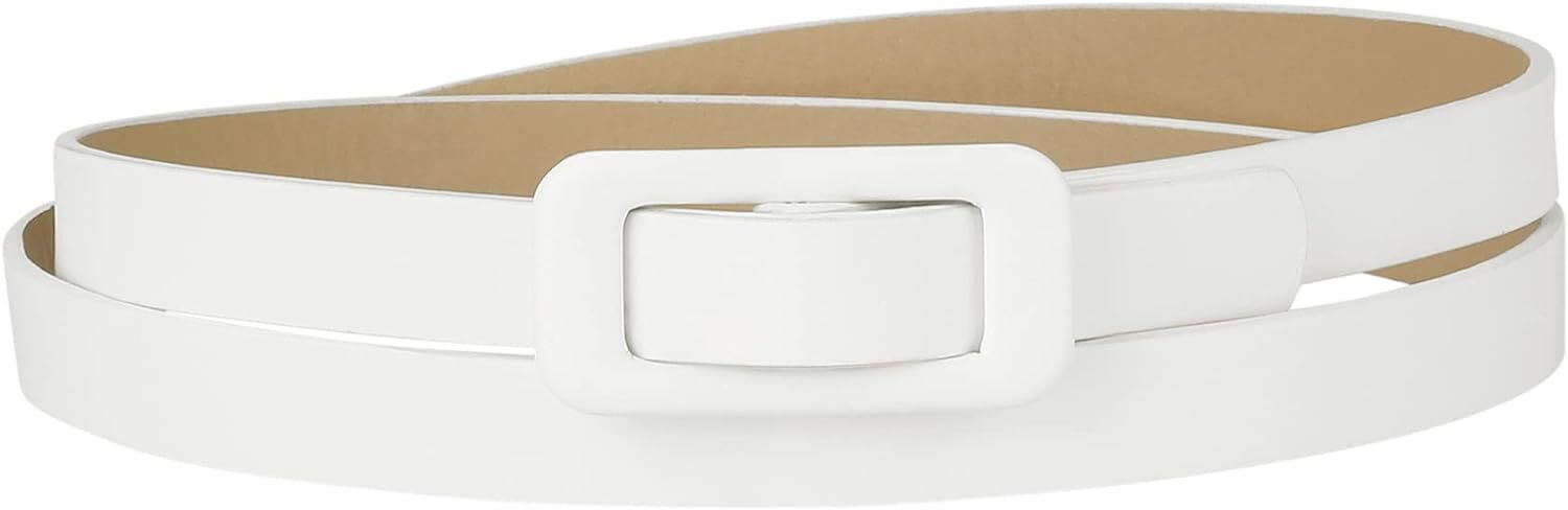 Allegra K Thin Nonporous Waist Belt Rectangle Fit waist up to 99cm/39", White