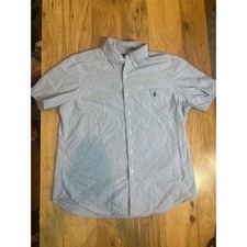 Polo Ralph Lauren Mens Blue Oxford Short Sleeve Button Down Shirt Large Vintage
