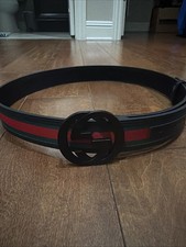 Gucci Belt Black Buckle GG Red And Green Striped Size 38-40 - 120 Cm