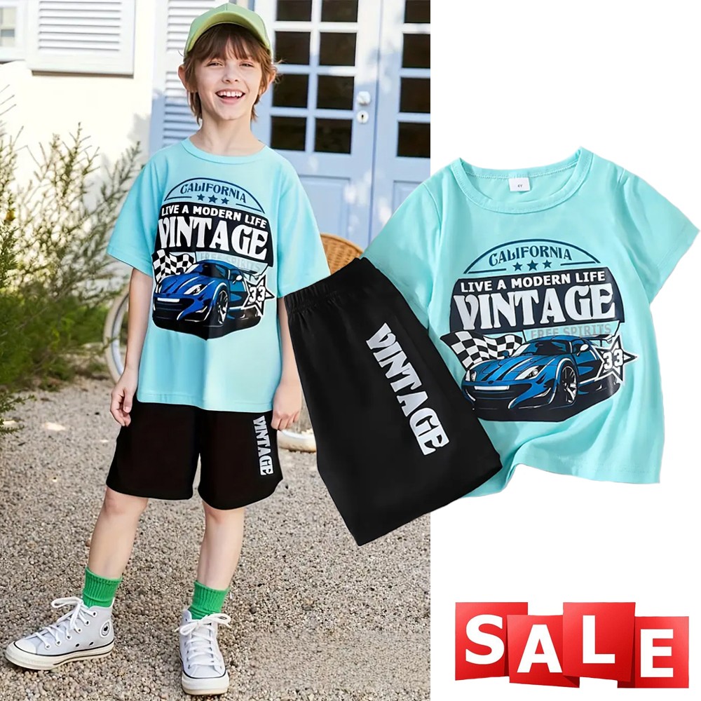 Newborn Toddler Infant Kid Baby Boy Clothes Print T-shirt Top+Shorts Outfits Set