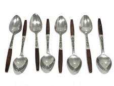 8 Interpur INR2 Stainless Tablespoons Brown Faux Wood Handle Flatware MCM Japan