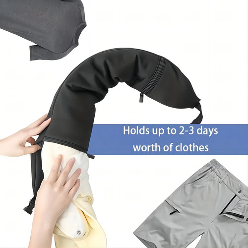 Black Multifunctional Neck Pillow Crossbody Bag, Unisex Student Travel Pack - Picture 5 of 6