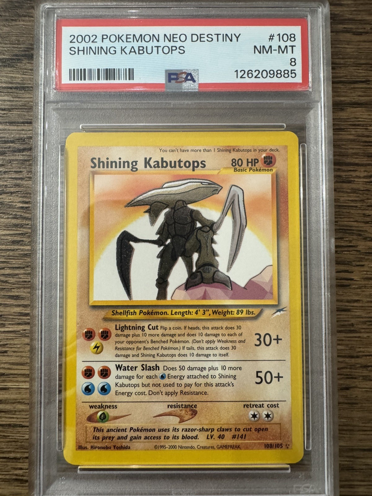 Pokemon Neo Destiny Shining Kabutops Holo PSA 8 Unlimited 108/105