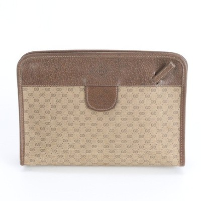 GUCCI Old Gucci Micro GG Leather Second Bag Clutch Brown Mens Handbag