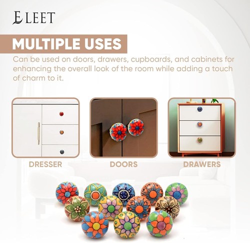 Eleet Assorted Ceramic Cabinet Knobs - Vintage Cupboard Multicolor | eBay