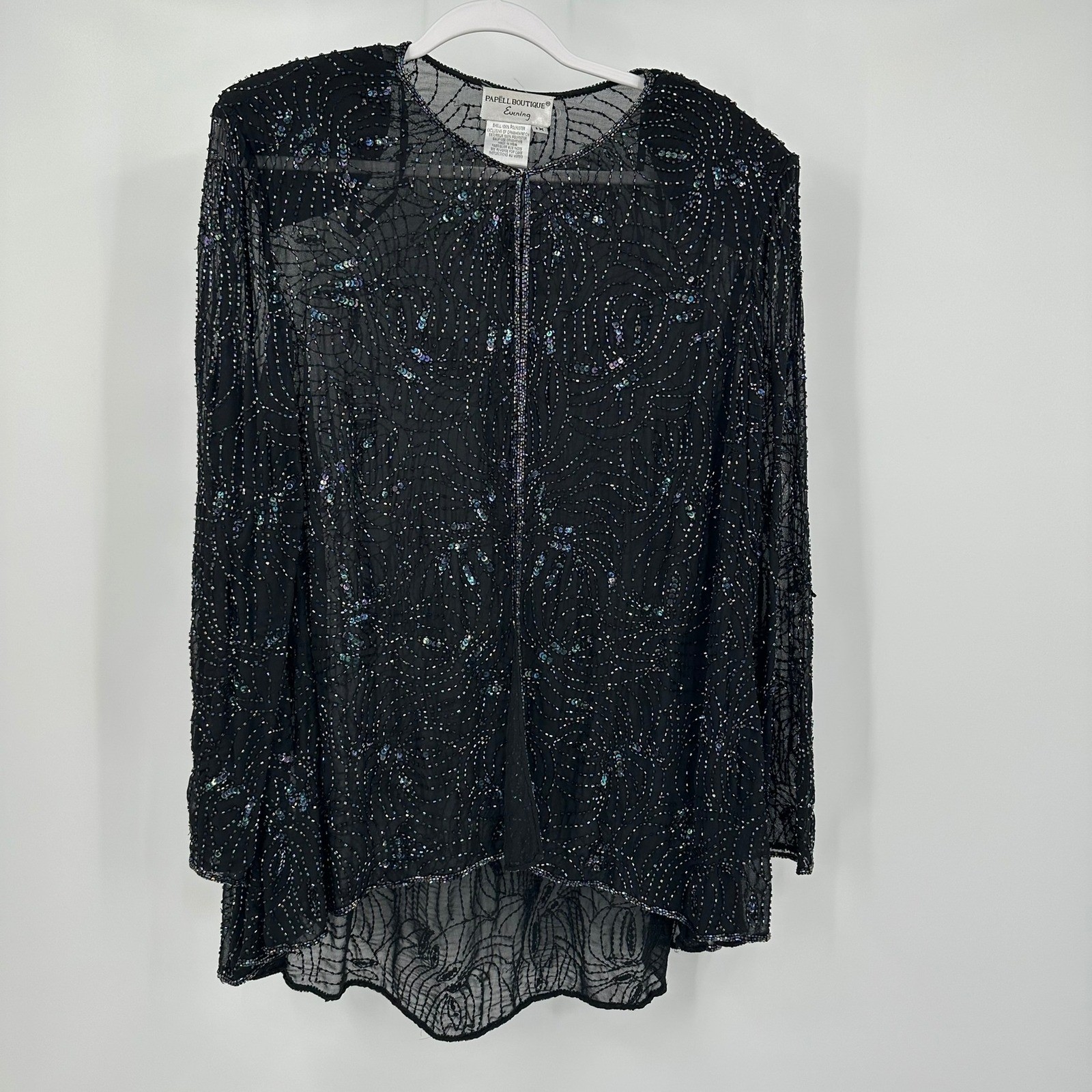 Papell Boutique Evening Womens Beaded Sheer Topper Jacket 1X Black Formal