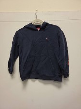 Tommy Hilfiger Hoodie Sweatshirt Boys Size 7 Blue Jeans Logo Sleeve Pullover
