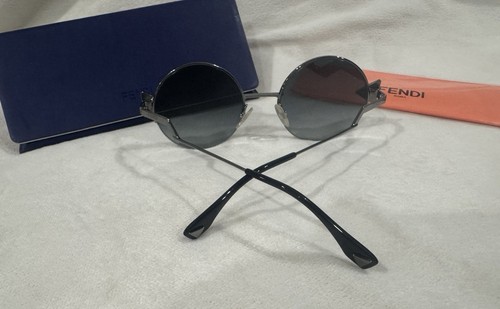 AUTHENTIC FENDI Sunglasses 0243/S 51mm Silver Black Irregular Round Grey Rimless - Picture 12 of 16