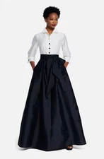 Adrianna Papell Womens Blouse Floor Length Taffeta Ball Gown, Black Ivory, US 8