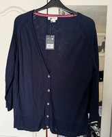 White Stuff navy Cotton Linen been Cardigan 3/4 Sleeve Size 20 NWT
