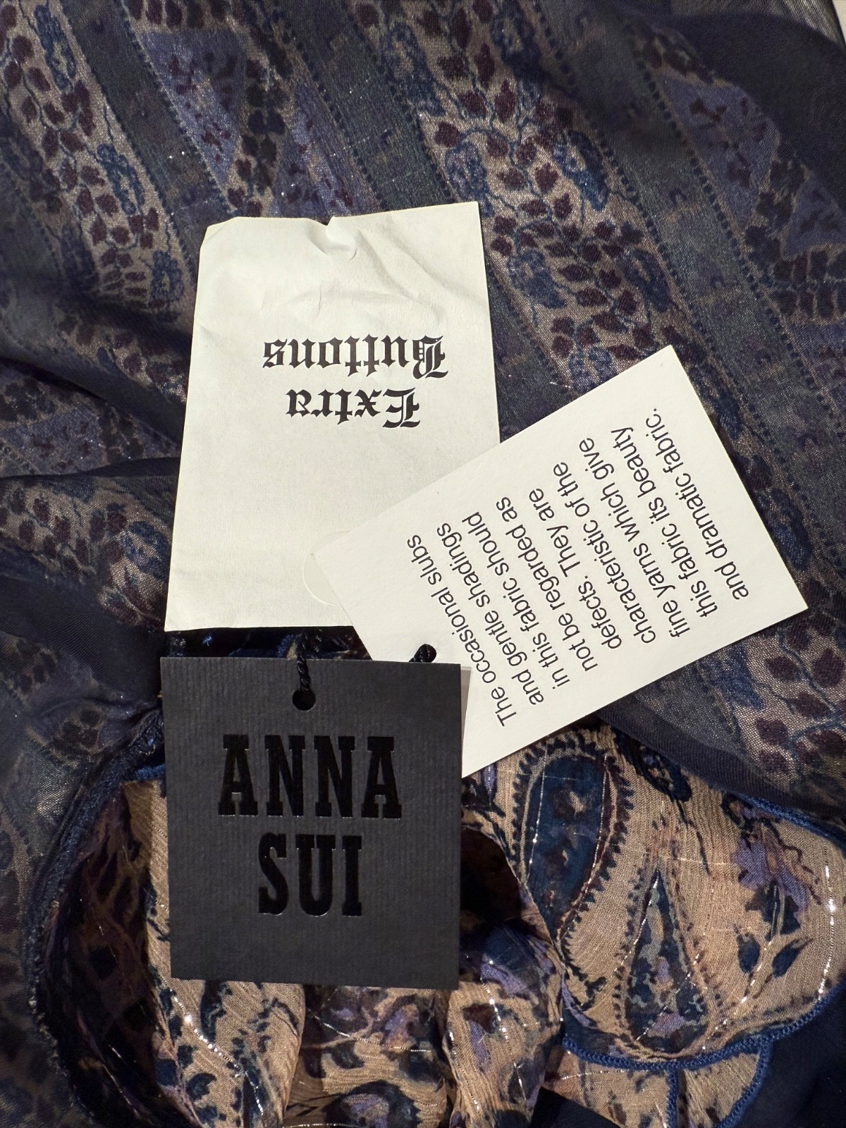 Spring 2011 Anna Sui Sheer SILK Cap Sleeve Blouse Size 8, Metallic Paisley NWT