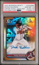 2022 Bowman Draft 1st Chrome Drake Baldwin Auto Gold Refractor /50 PSA 10  POP 1