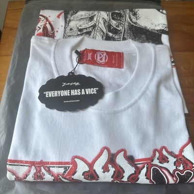 Men s XL Evil Vice Nail Head Limited Edition Heavy  Shirt White w/ Black & Red