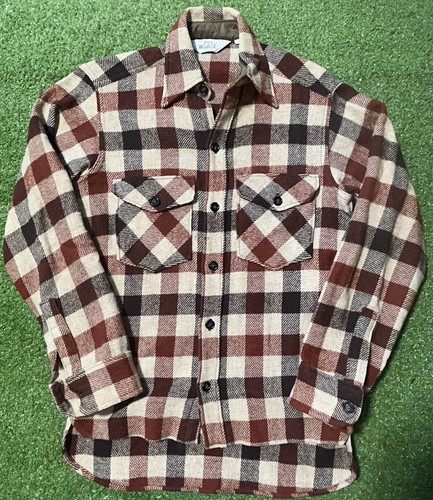 Woolrich, Vintage 70s Woolrich Heavy Thick Wool Plaid Brown Red Shirt Jacket Small 1970s