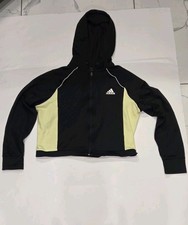 Adidas Women's Full Zip Hoodie Jacket Activewear 3 Stripe Black Yellow Medium