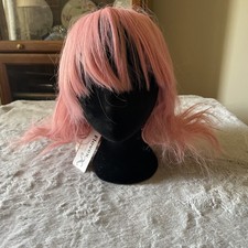 Pink Bob Wig with Bangs Wavy Shoulder Length Synthetic Cosplay Costume