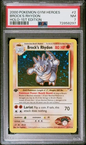 Brock's Rhydon - Holo - 1st Edition - PSA 7 - Gym Heroes - 2000 - #2/132 Pokemon