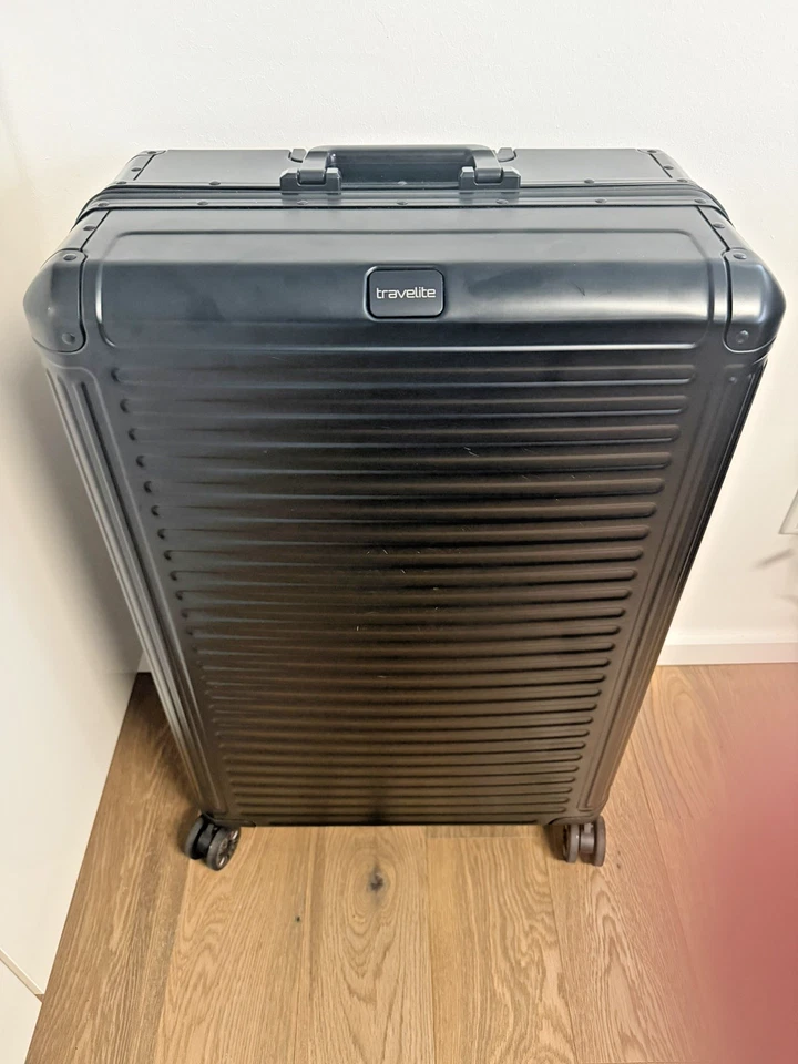 Travelite Next 4 Rollen Trolley L Reisekoffer  77cm 100 Liter Aluminium Schwarz  - Bild 2 von 4