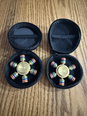 Solid Brass 6 point Stress Reliever 2 Fidget Spinner Multicolor w/ Zipper Case