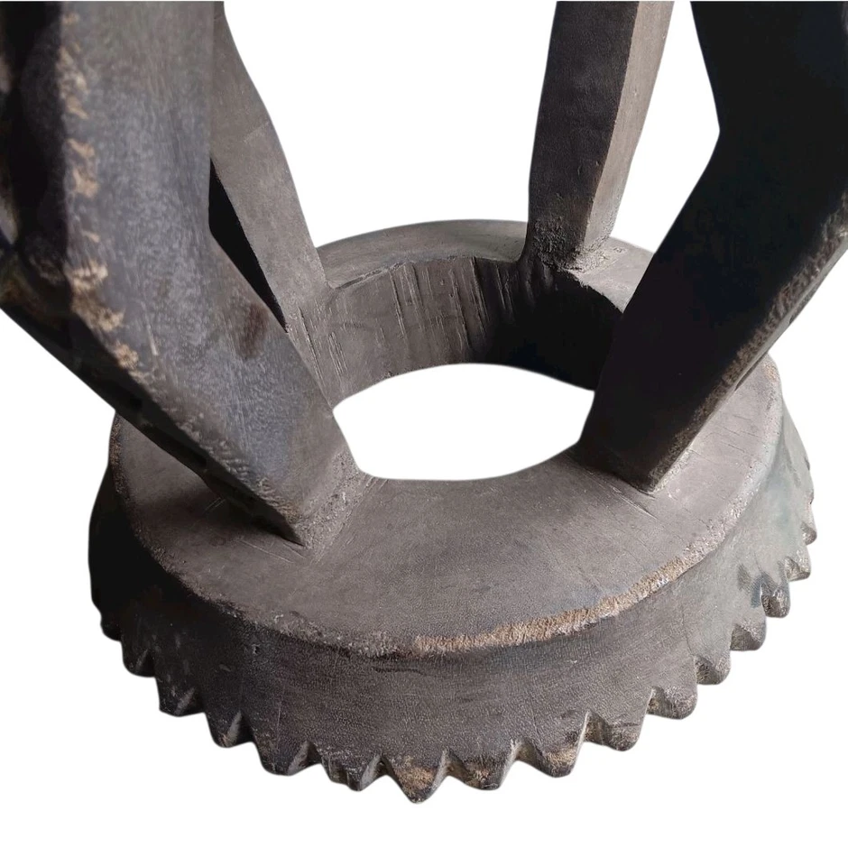 Antiguo taburete africano de madera Tikar arte vintage coleccionable 17"×19"×17" Foto 3 de 4