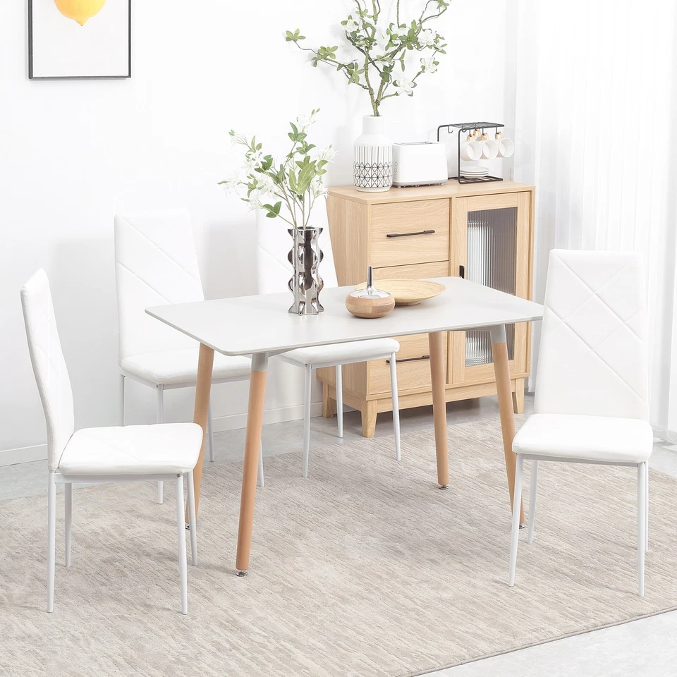HOMCOM 4-Pieces Dining Chairs, Faux Leather Kitchen Chairs, White - Image 2 of 4