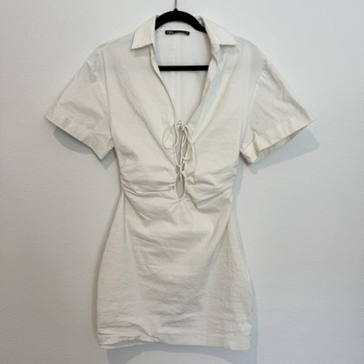zara stretchy linen blend dress NWT ZARA Linen Blend Bow Mini Dress w/ Balloon Hem Marsala Pink 8334/351 Sz M