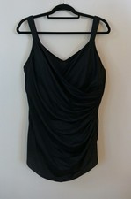 Lands' End Women's 16 Black V-neck One Piece Swimsuit Cross Drape Slimming