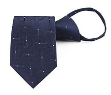 Mens Zipper Pre-tied Clip-On Tie Business Wedding Solid One Size Navy Blue