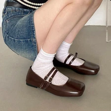Women Flats Slip On Mary Jane Shoes Girls Round Toe Pumps Uniform Comfort Shoes