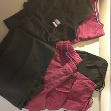 Lot of Women's Black and Maroon Scrub 4 Pants & 3 Tops All Size Medium