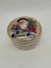 Vintage Trinket box Santa  Best of Christmas Cheer Ceramic Nostalgic 3.5" X 1.5"