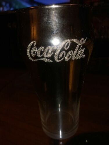 Coca Cola Two Tone Sliver Clear Drinking Glass 6 1/4" High - Picture 1 of 5