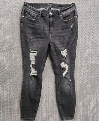 Judy Blue Jeans Women s 16W Skinny Fit Distressed Faded Stretch JB8857 Black