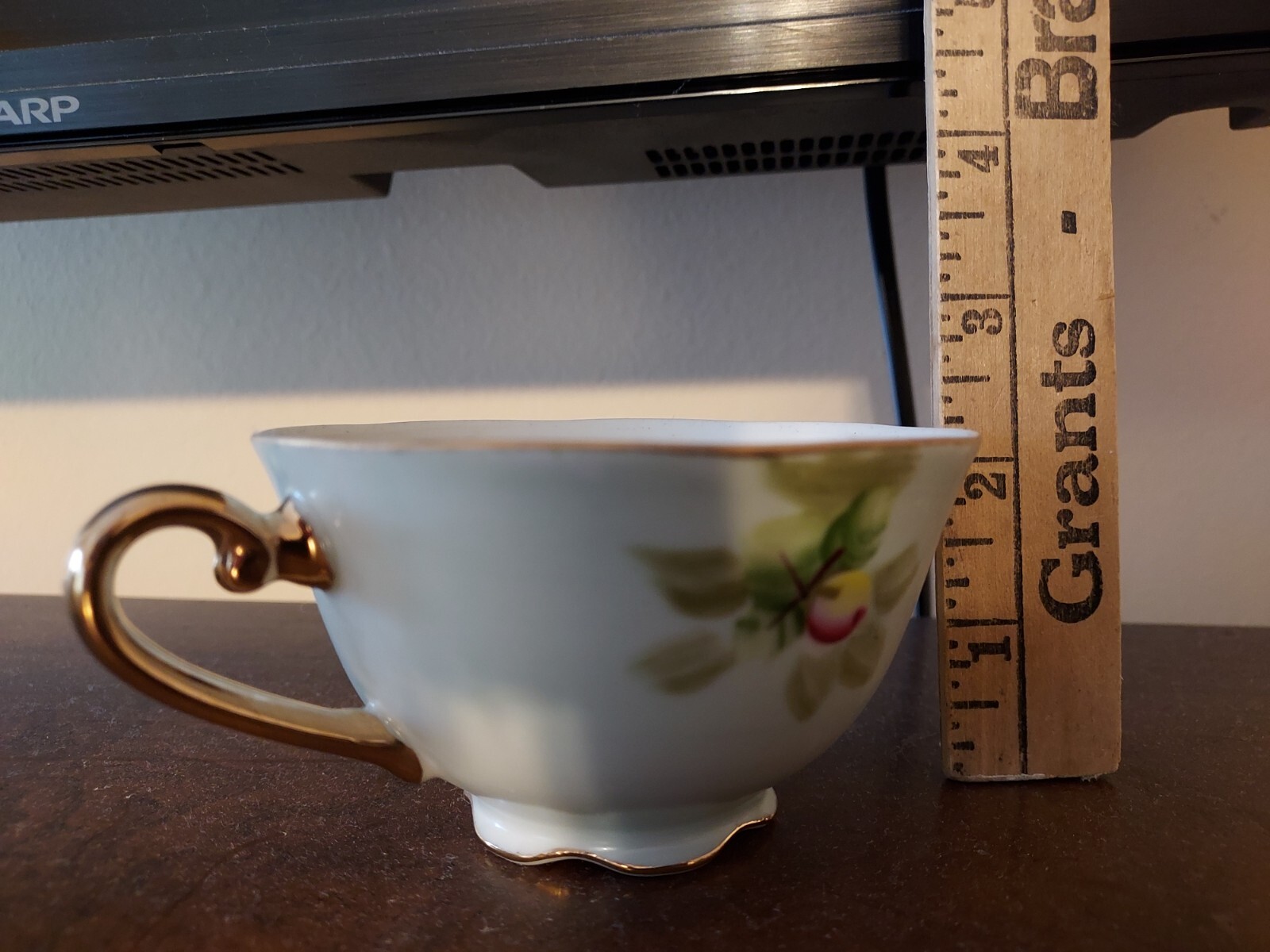 Vintage Lefton Hand Painted China tea Cup Green Heritage Rose Japan