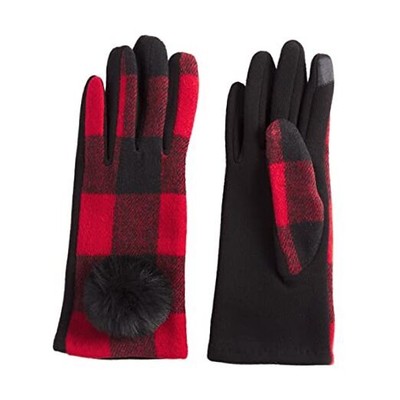  Buffalo Check Poof Womens Glove, One Size, Red 