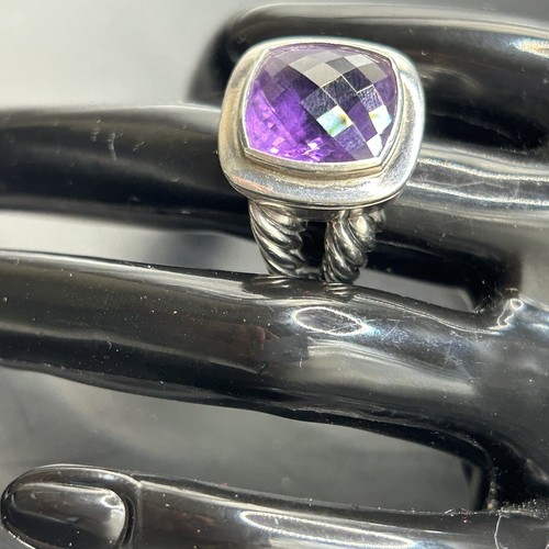 David Yurman Ring Amethyst Albion 925 Sterling Silver Cocktail Cable Size 6 - Picture 3 of 7