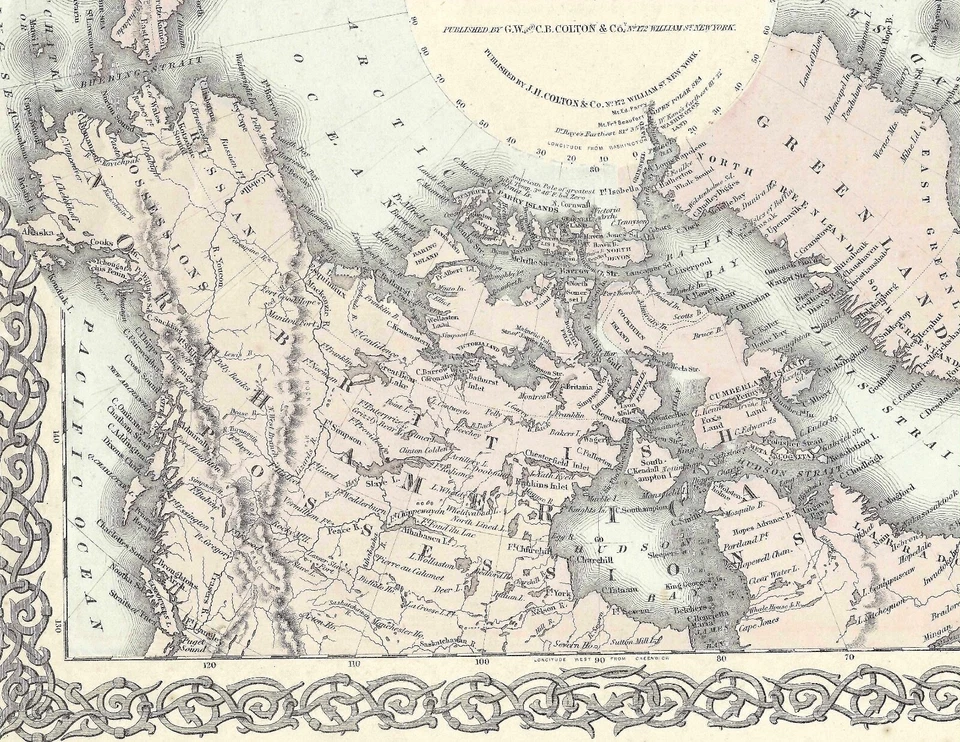 1855 MAP NORTH POLE, POLAR REGION, GREENLAND, ALASKA, CANADA Hand Colored - Image 3 of 4
